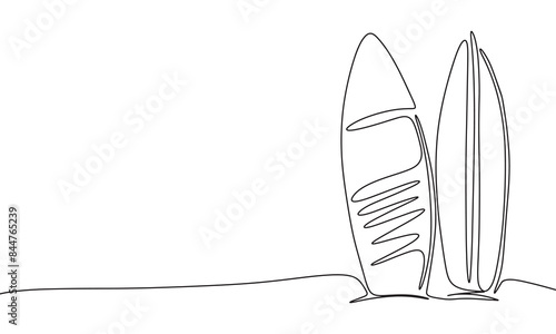 Two board for surfing. Line art two surfboard. Hand drawn vector art.