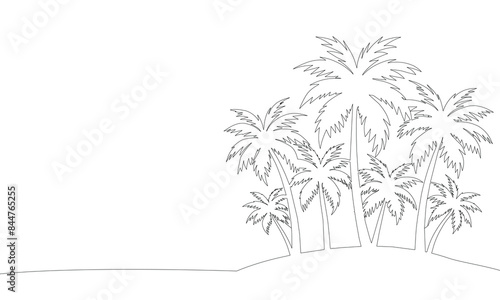 Palm trees one line continuous. Line art Tropical island. Hand drawn vector art.