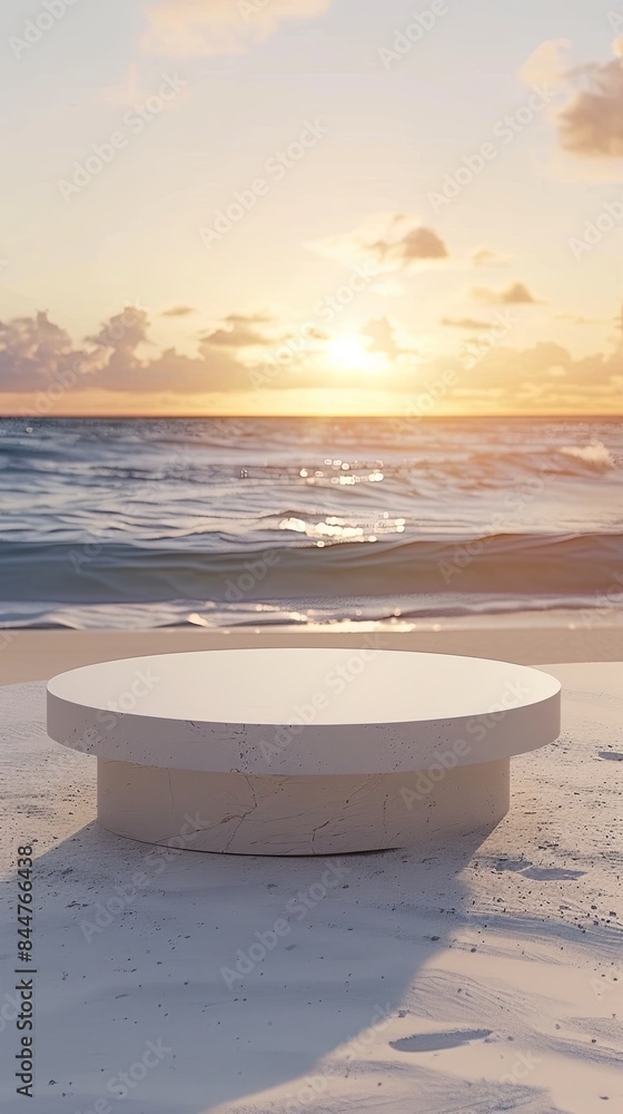 Tranquil Sunset Scene on Beach with Modern Bench Tranquil Sunset Scene on Beach with Modern Bench