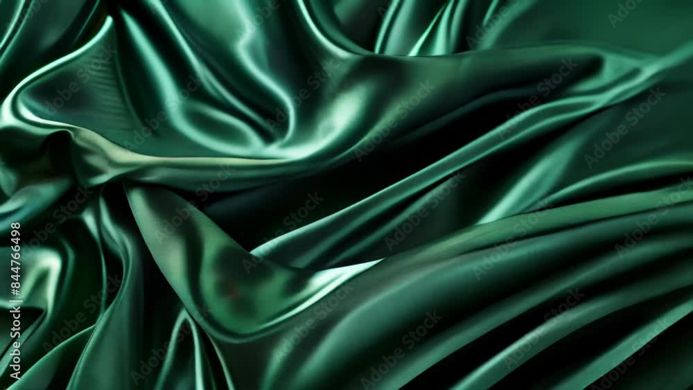 Luxurious emerald green satin fabric texture in elegant folds Luxurious emerald green satin fabric texture in elegant folds