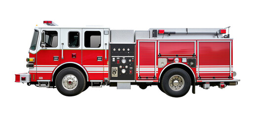 Fire Truck Side View Isolated on Transparent Background
