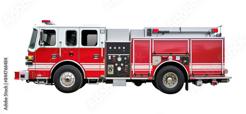 Fire Truck Side View Isolated on Transparent Background
