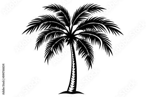 Silhouette of coconut tree on a white background