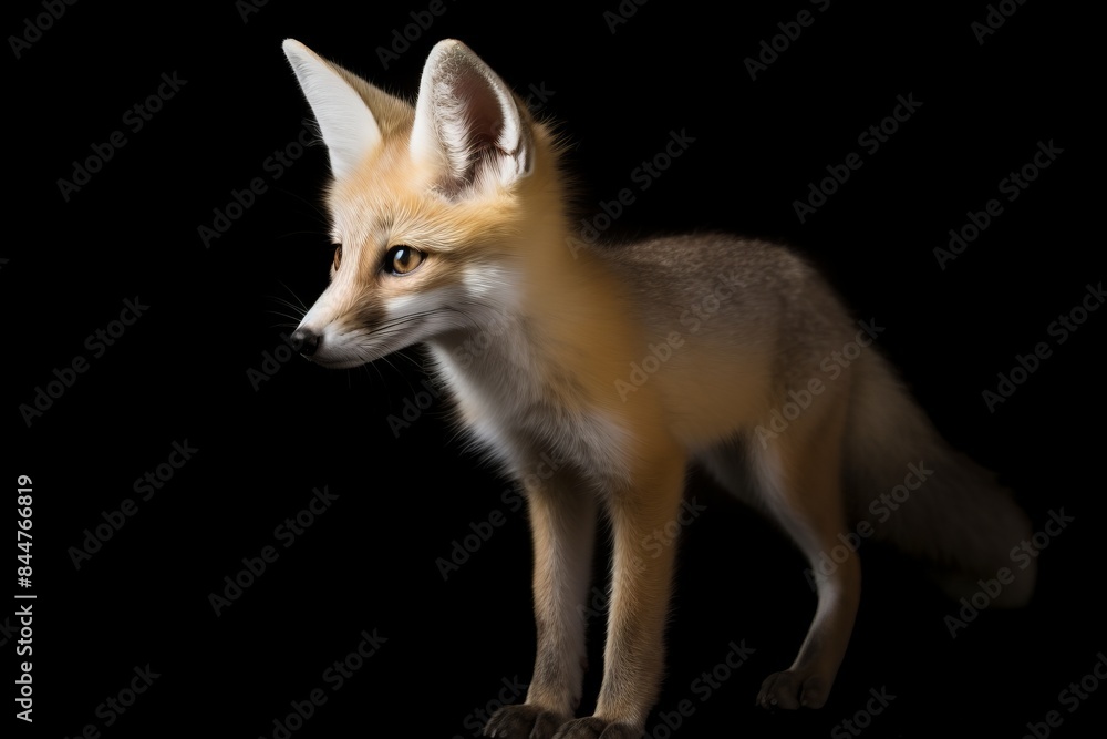 Fototapeta premium photo of a baby fox, dark background