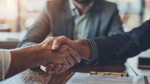 Wallpaper Mural Successful Business Deal: Businessman and Client Shaking Hands in Modern Office Torontodigital.ca