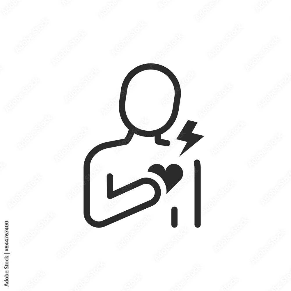 Fototapeta premium Person experiencing heart pain, linear style icon. Heart disease, heart attack. Editable stroke width