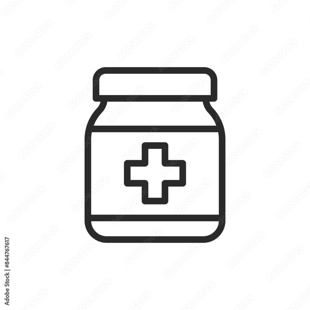 Medicine bottle, linear style icon. Pills. Editable stroke width Medicine bottle, linear style icon. Pills. Editable stroke width