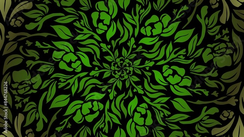 seamless green gradient caleidoscope flower and leaf art pattern of traditional ethnic ornament for wallpaper ads background photo
