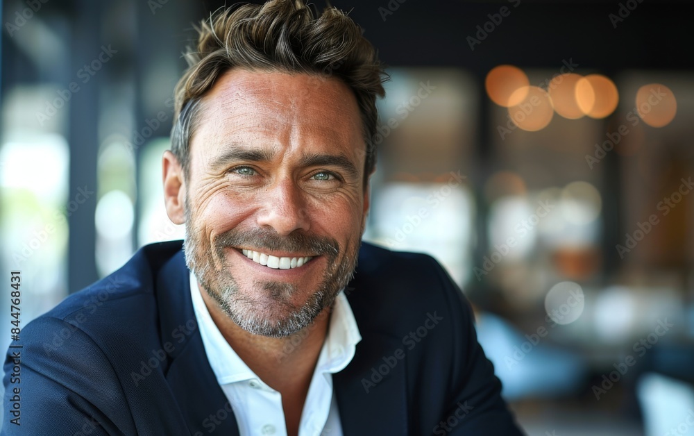 A man with a beard and a smile is wearing a suit and smiling. He looks happy and confident A man with a beard and a smile is wearing a suit and smiling. He looks happy and confident