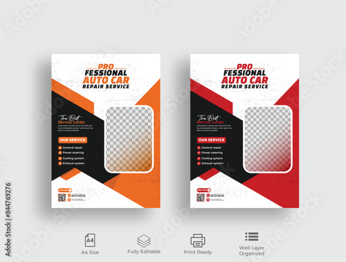 Auto Car Repair Service flyer, professional auto car repair service leaflet design template vector, 