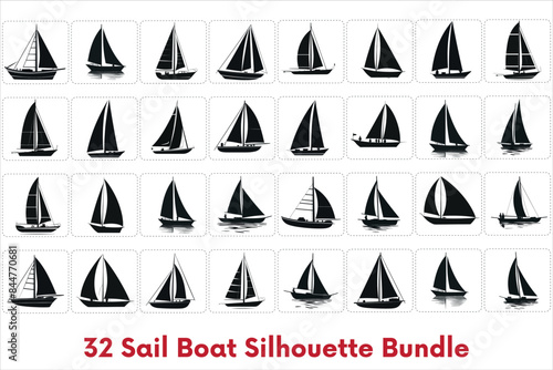 Sail Boat Silhouette Bundle With Different Style. boat silhouette