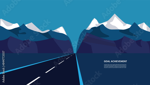 Highway among the mountains. Goal achievement concept