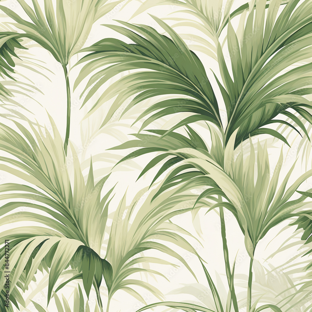 A seamless pattern of light green palm leaves, their delicate silhouettes blending seamlessly with the background in soft shades of cream and beige. A seamless pattern of light green palm leaves, their delicate silhouettes blending seamlessly with the background in soft shades of cream and beige.