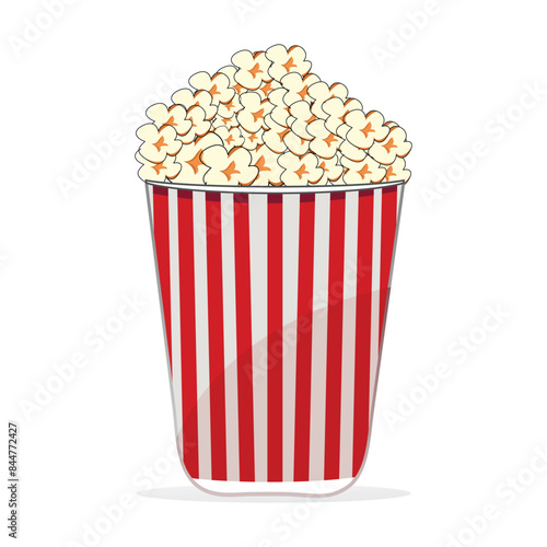 Realistic popcorn in red  striped paper vector