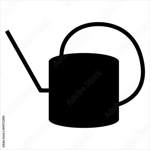 Black silhouette of a modern ultra-fashionable watering can with a handle and a long curved spout for gardening