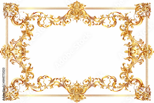 Vintage Frame With Floral Ornament, Rectangular Elegant Floral Gold Frame, Copy Space for Text