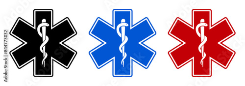 Star medicine set icons with snake