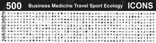 Set mega collection 500 icons: business, medical, travel, sport, ecology, shopping signs collection photo