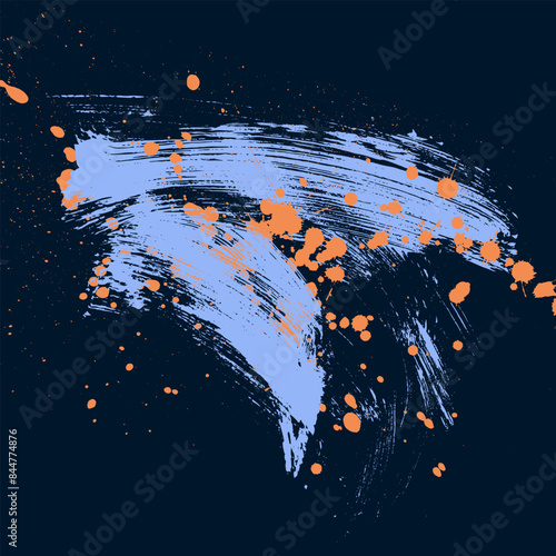 Bold brush stroke, splashes of paint with texture. Grainy bold brush strokes texture with small dots. Vector colored background for posters. Hand drawn distress damaged edge vintage template, banner.