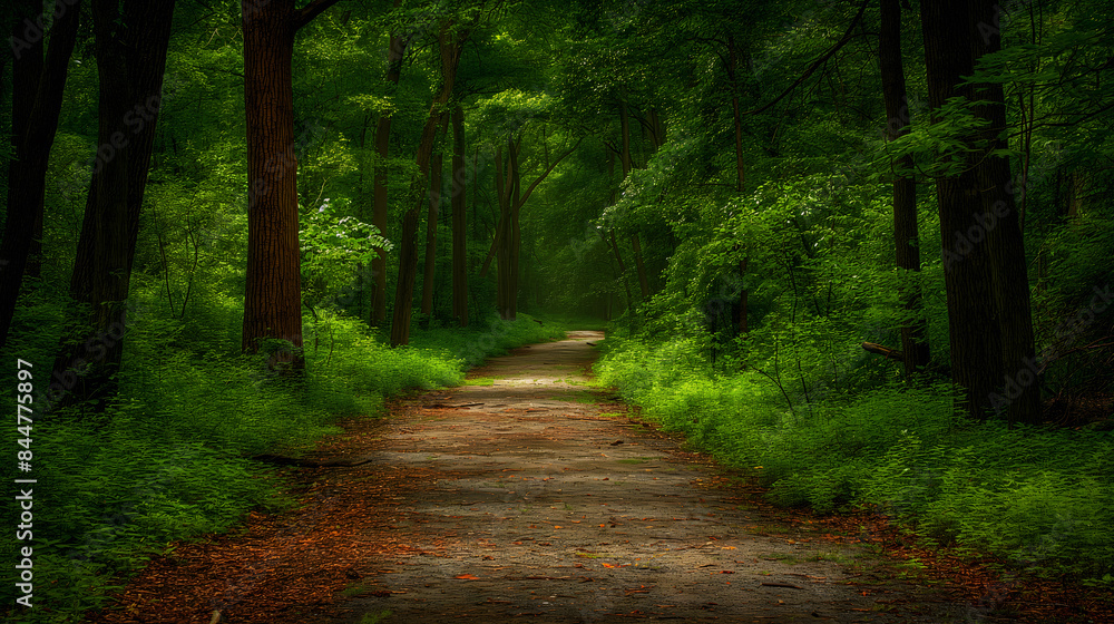 Obraz premium Forest pathway with lush foliage