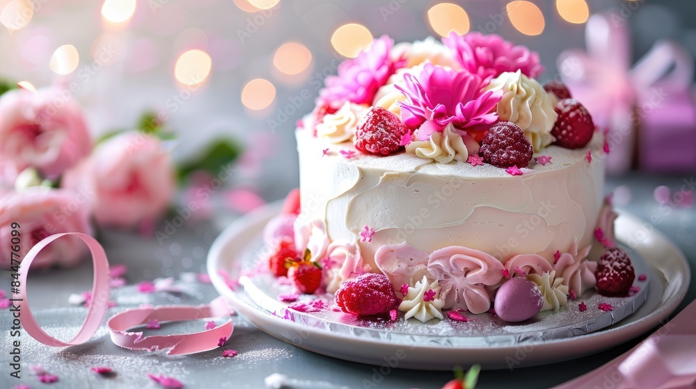 cake and gifts for birthday. Celebration. Happy day cake and gifts for birthday. Celebration. Happy day