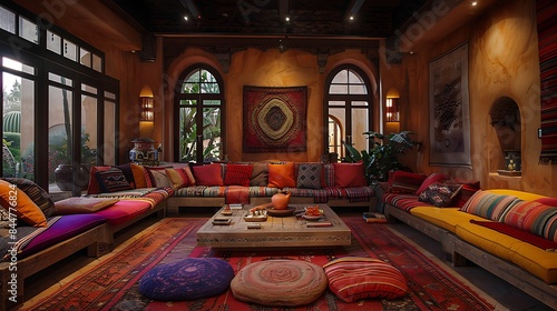 Wallpaper Mural Moroccan living room. Morocco. Luxurious bohemian-styled living room with colorful cushions and exotic decor. Torontodigital.ca