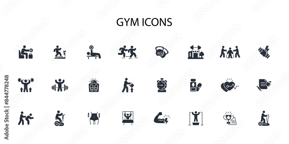 Gym and fitness icon set.vector.Editable stroke.linear style sign for use web design,logo.Symbol illustration. Gym and fitness icon set.vector.Editable stroke.linear style sign for use web design,logo.Symbol illustration.