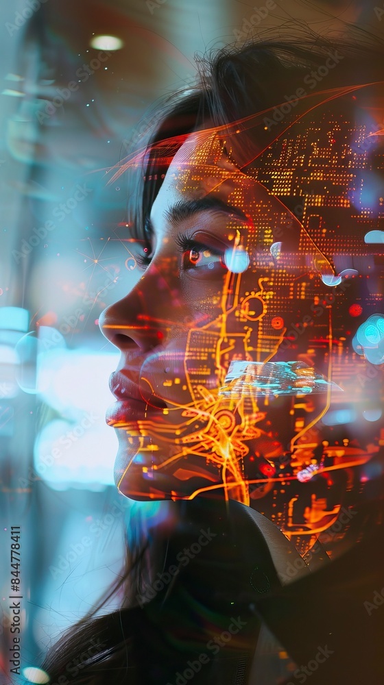 Obraz premium Artist woman using AI Art Assistant to generate image