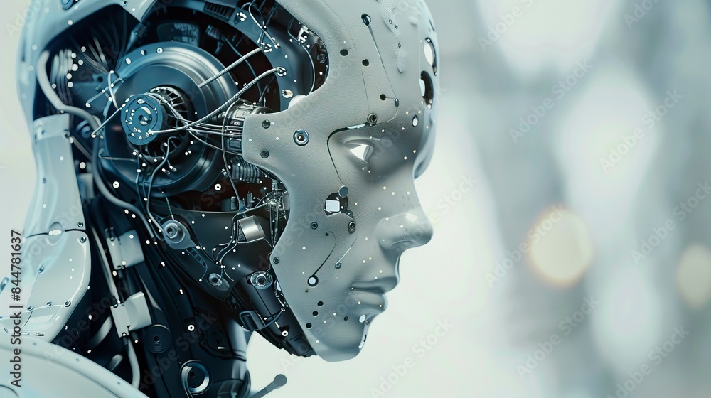 Artificial intelligence in humanoid head with neural network thinks, brain drawing Artificial intelligence in humanoid head with neural network thinks, brain drawing