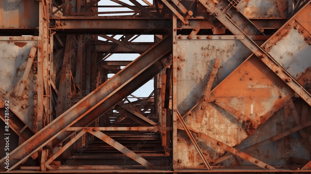 Detailed view of a rusted metal structure. Suitable for industrial themes. Detailed view of a rusted metal structure. Suitable for industrial themes.