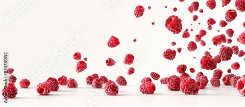 Berries in flight: Raspberries falling on a white background with clipping path