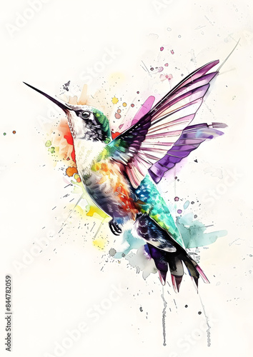Watercolor hummingbird on a white background, Bird Wall Art Poster © RAJONI KUMAR SHAHA