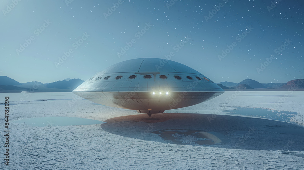 UFO above Salt Desert at Night: UAP UFO Flying Saucer Hovers over ...