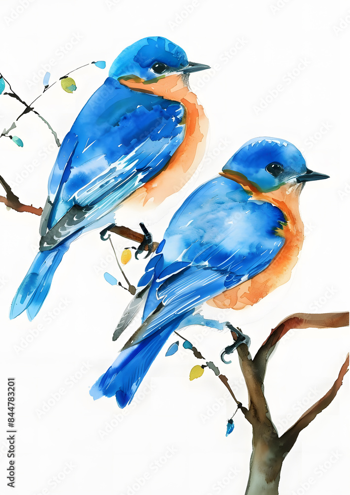 Obraz premium Watercolor blue bird on a white background, Bird Wall Art Poster