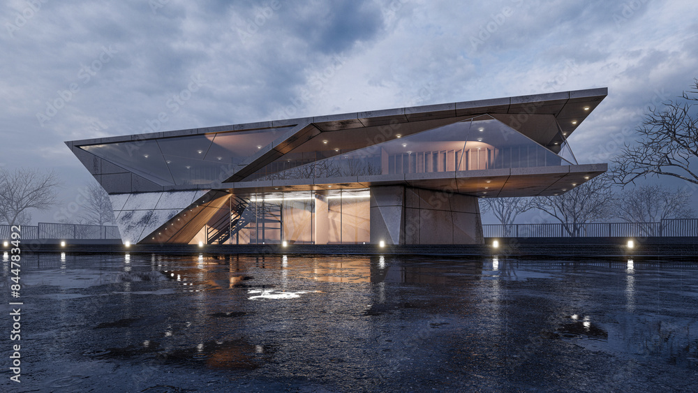 A Modern Minimalist House And Natural Landscape. A Modern Minimalist House And Natural Landscape.