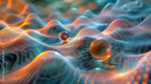 Fototapeta Naklejka Na Ścianę i Meble -  A blue and orange wave with a lot of bubbles