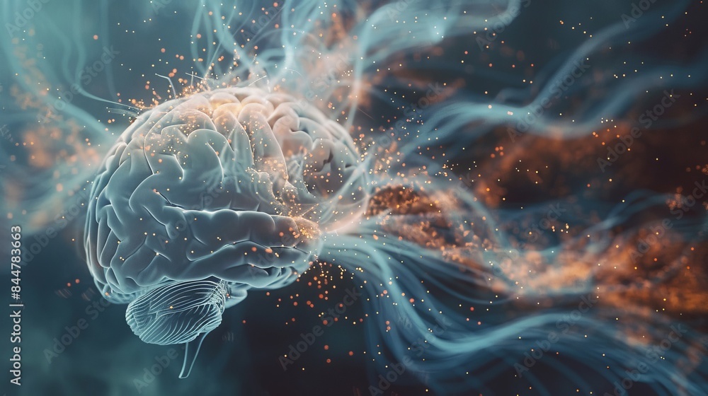 A brain is shown in a colorful, abstract style A brain is shown in a colorful, abstract style