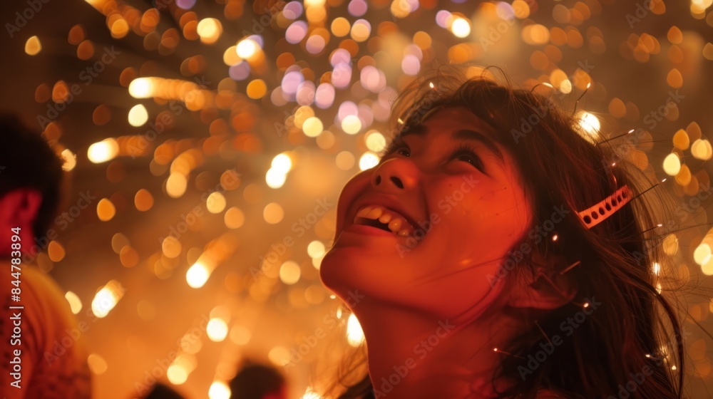 faces of festival-goers as they watch the fireworks, capturing their expressions of joy and wonder. generative ai faces of festival-goers as they watch the fireworks, capturing their expressions of joy and wonder. generative ai