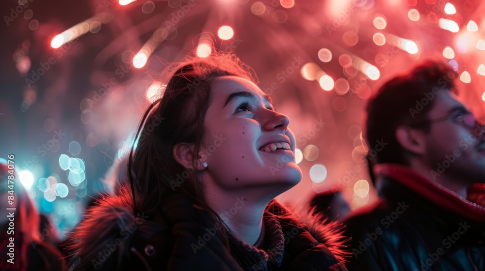 faces of festival-goers as they watch the fireworks, capturing their expressions of joy and wonder. generative ai faces of festival-goers as they watch the fireworks, capturing their expressions of joy and wonder. generative ai