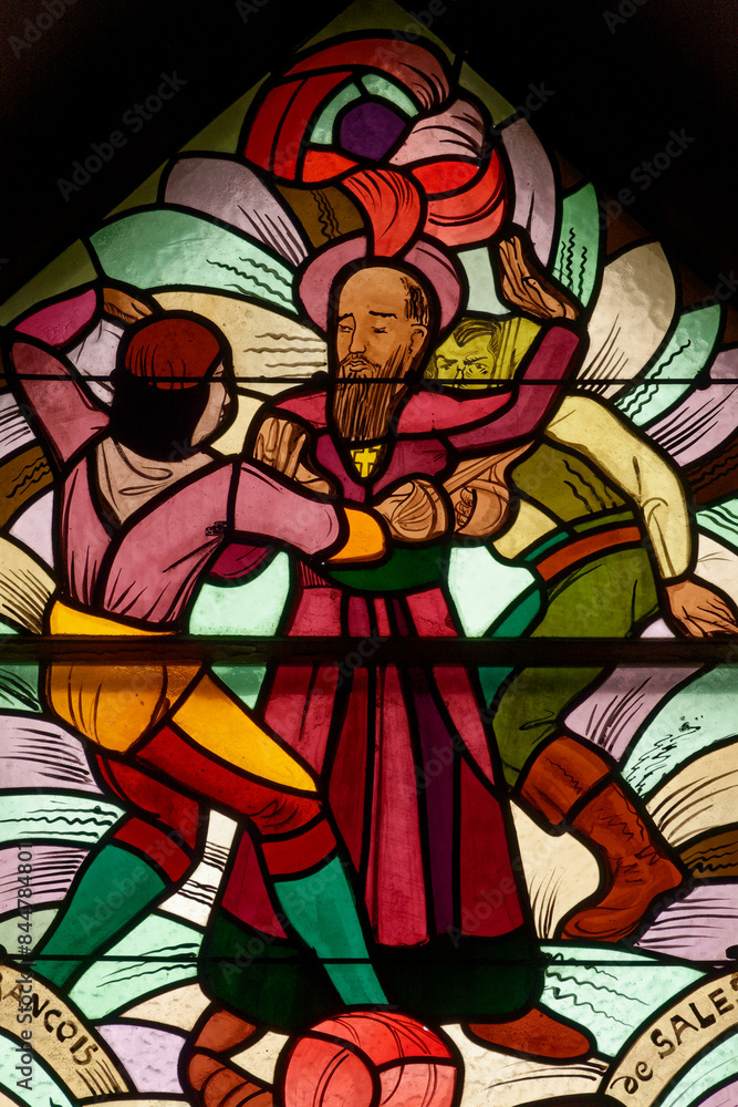 St. Francis de Sales attacked by brigands. Saint François de Sales attaqué par des brigands. Annecy - France St. Francis de Sales attacked by brigands. Saint François de Sales attaqué par des brigands. Annecy - France
