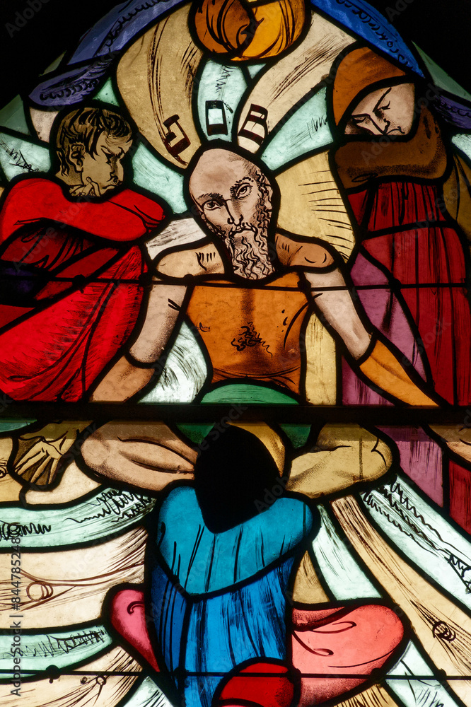 Bible : Job lamenting to his friends. Vitrail de Job se lamentant auprès de ses amis. Annecy - France Bible : Job lamenting to his friends. Vitrail de Job se lamentant auprès de ses amis. Annecy - France