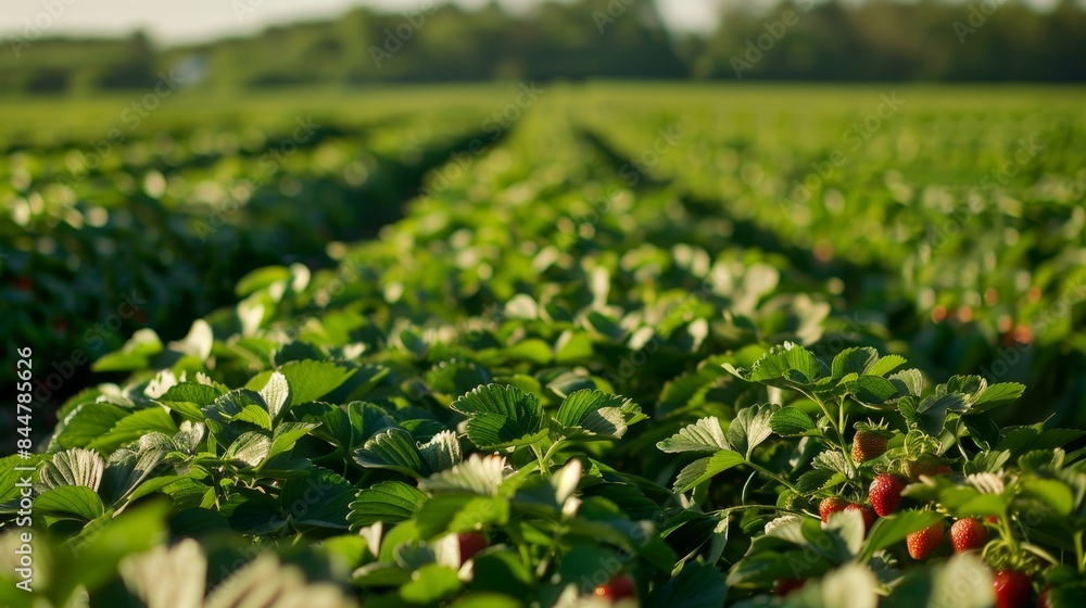 Bountiful Strawberry Fields Bathed in Natural Light - Ready for Harvesting in Endless Stretches Bountiful Strawberry Fields Bathed in Natural Light - Ready for Harvesting in Endless Stretches