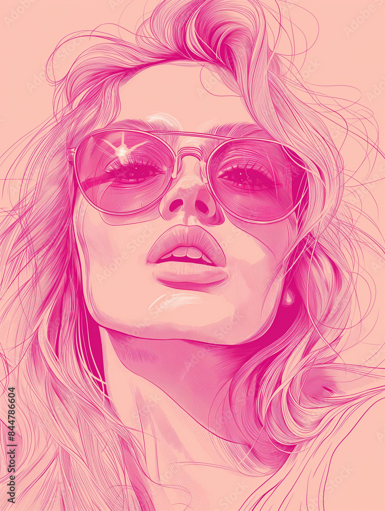 Close up of stylish young woman in sunglasses smiling against blue background. Beautiful female model for the design Close up of stylish young woman in sunglasses smiling against blue background. Beautiful female model for the design