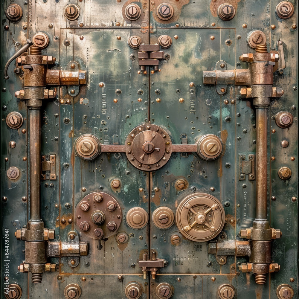 Impenetrable Security - Close-up of Intricate Locking Mechanism on Bank Vault Door Impenetrable Security - Close-up of Intricate Locking Mechanism on Bank Vault Door