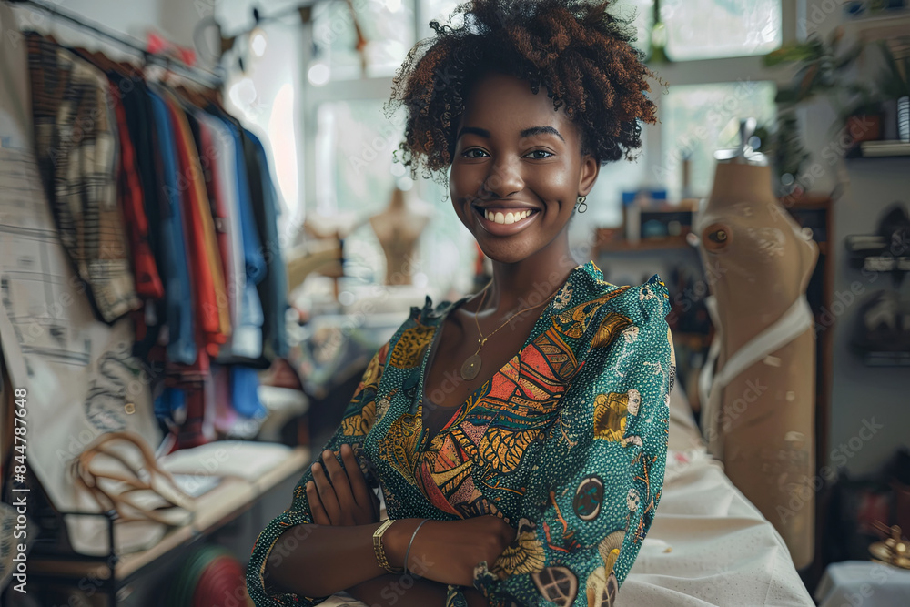 Fashion industry, black woman and designer portrait of clothing tailor with business vision. Smile, startup and small business entrepreneur
Fashion industry, black woman and designer portrait of clothing tailor with business vision. Smile, startup and small business entrepreneur