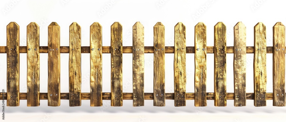 golden wooden fence, isolated on white background golden wooden fence, isolated on white background