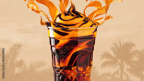 Thai tea, tall, plastic glass, no cover