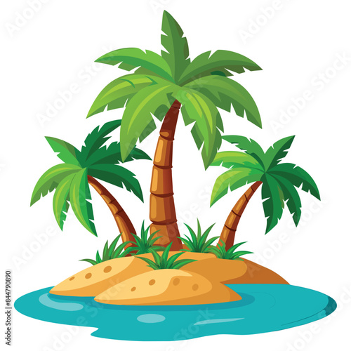 a cartoon illustration of a tropical island with palm trees