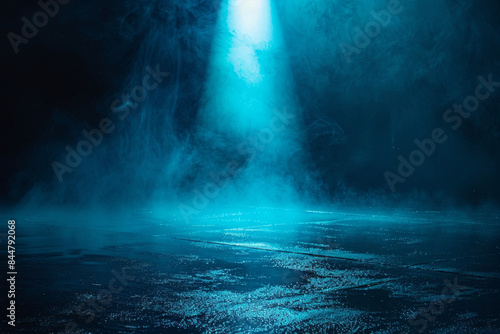Wallpaper Mural Dark empty scene, blue neon searchlight light, wet asphalt, smoke, night view, rays
 Torontodigital.ca