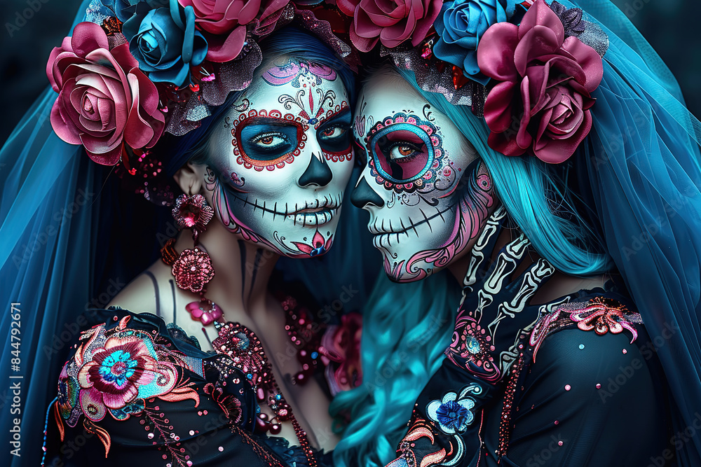 Fototapeta premium Couple with Santa Muerta style makeup 